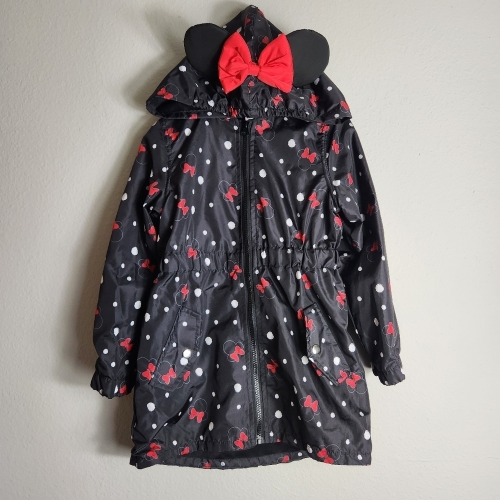 Disney Black Red Minnie Mouse Hooded Raincoat with Ears